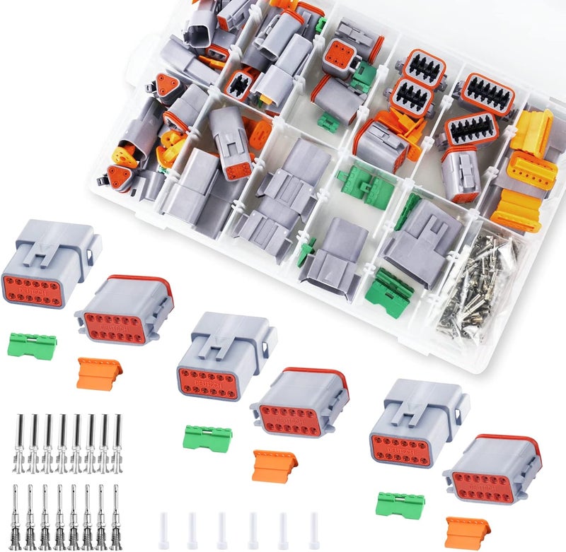 Cedolio 286PCS 12 Pin Way Deutsch DT Gray Connector 10 Set，Size 16 Solid Contacts Waterproof Electrical Wire Connector with Seal Plug for Truck, Off-Road Vehicles, Marine, Motorcycle Wiring. - Image 1